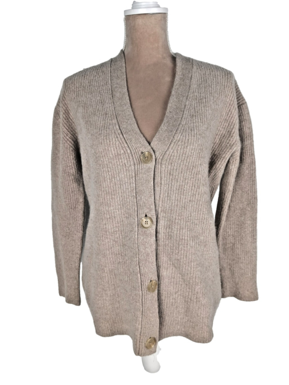 Quince Women's Mongolian Cashmere Oversized Boyfriend Cardigan Oatmeal Sz XS